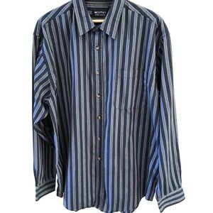 Puritan Striped Button-Down Shirt: Lightweight Blue Green, Mens LT 42/44